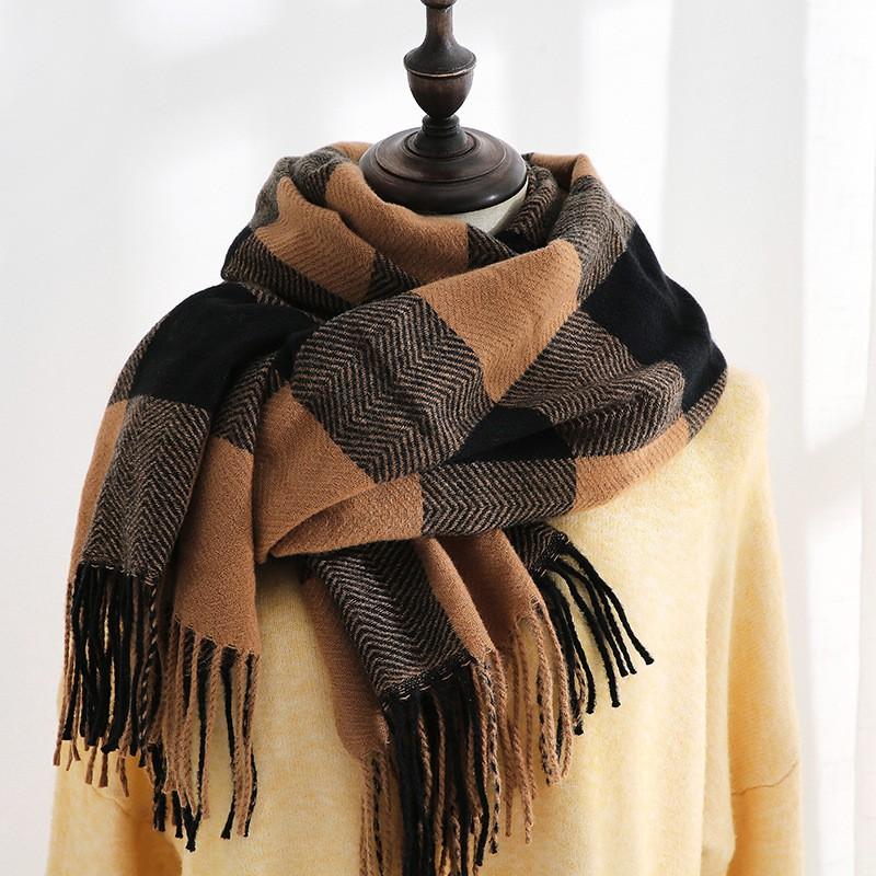 Womens Plaid Scarf Soft Acrylic Knit Wrap Shawl Warm Winter Accessory Long 70x180cm Vintage Style