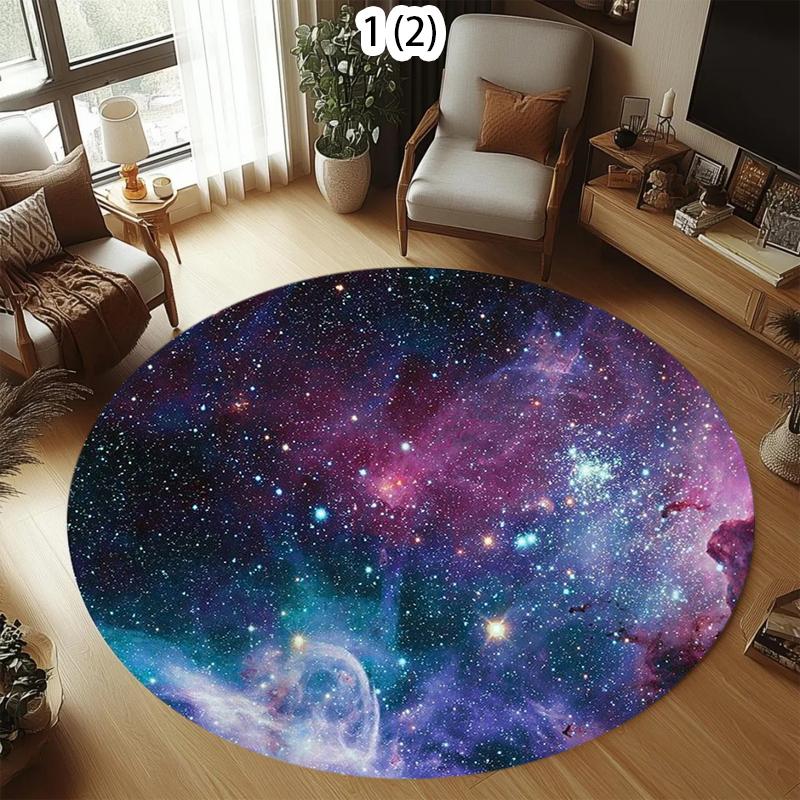 Round Galaxy Area Rug 3D Starry Sky Print Soft Non-Slip Carpet for Kids Bedroom Living Room Playroom Space Themed Home Decor