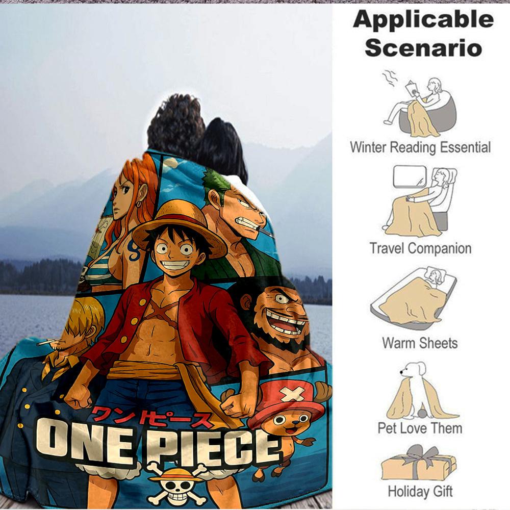 1pc ONE PIECE Flannel Throw Blanket HD Printed Lightweight Soft Warm All Season Blanket for Sofa, Bed, Travel, Camping Machine Washable