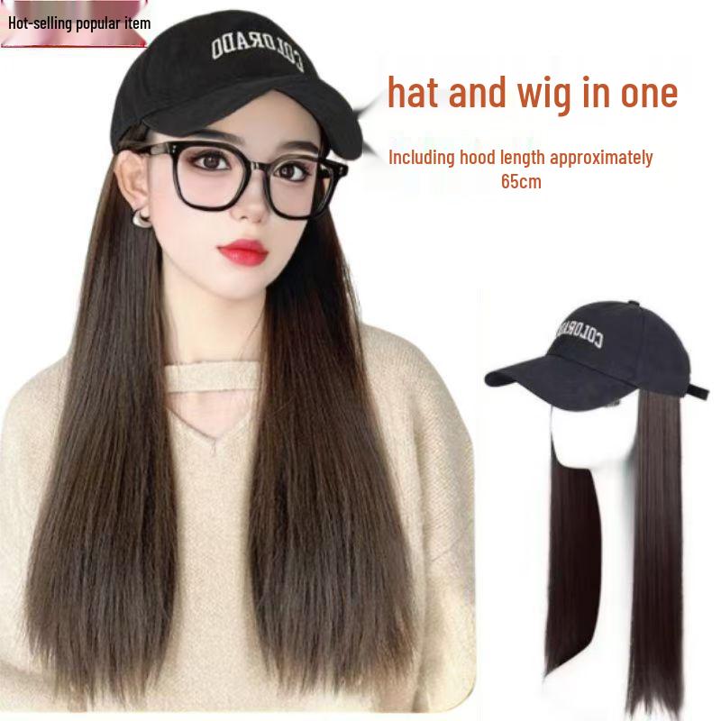 

Длинный Прямой Парик Бейсболка - Модная Шляпа с Буквенным Принтом и Утиным Козырьком