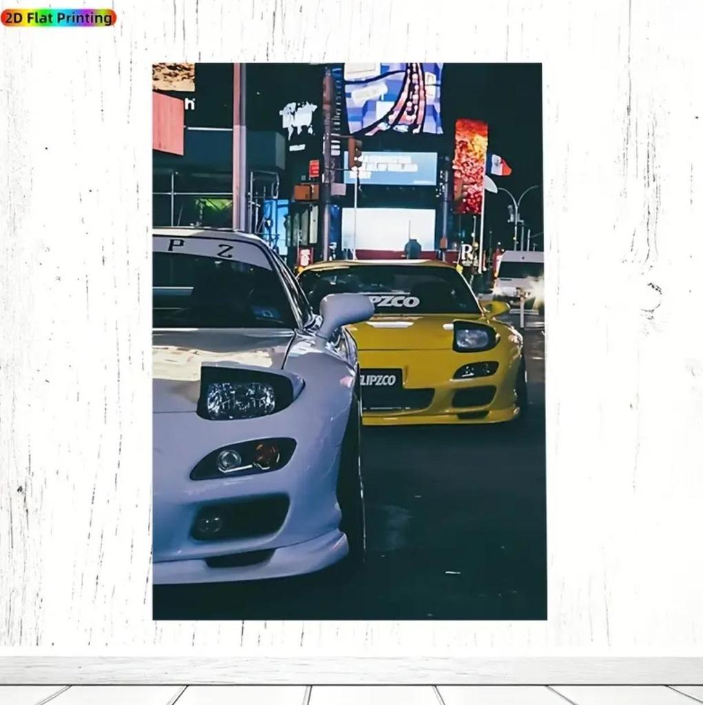 Cross-Border Car Racing Decorative Oil Canvas Painting with Pine Wood Frame