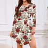 Women's Long-sleeved T-shirt Dress With Round Neck, Knee-length, Loose Fit, Casual And Pockets