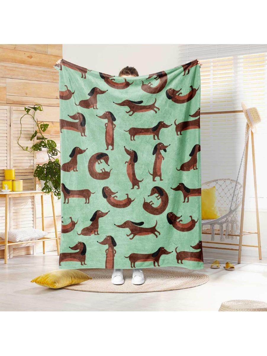 

1pc Sausage Dog Print Flannel Blanket Soft Comfortable Multiple Sizes Living Room Nap Sofa Cover Portable Machine Washable 75x90cm