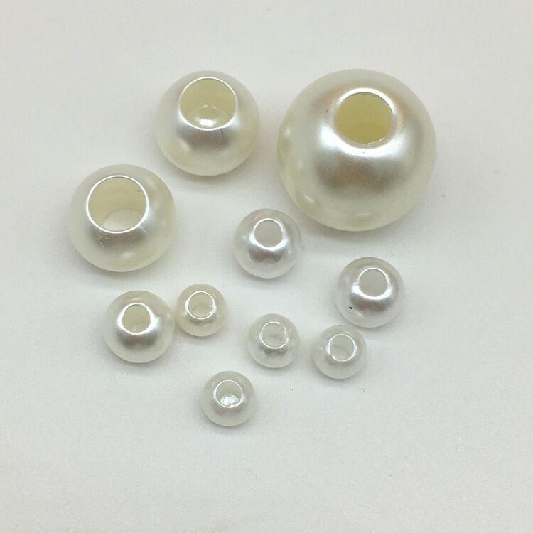 Beige Imitation Large Hole Pearls, Straight Hole Plastic Beads for DIY Jewelry & Bag Accessories