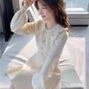 Beaded Petite Wool Knit Dress with Doll Collar for Women - Slimming, Age-Reducing Autumn Winter Layer