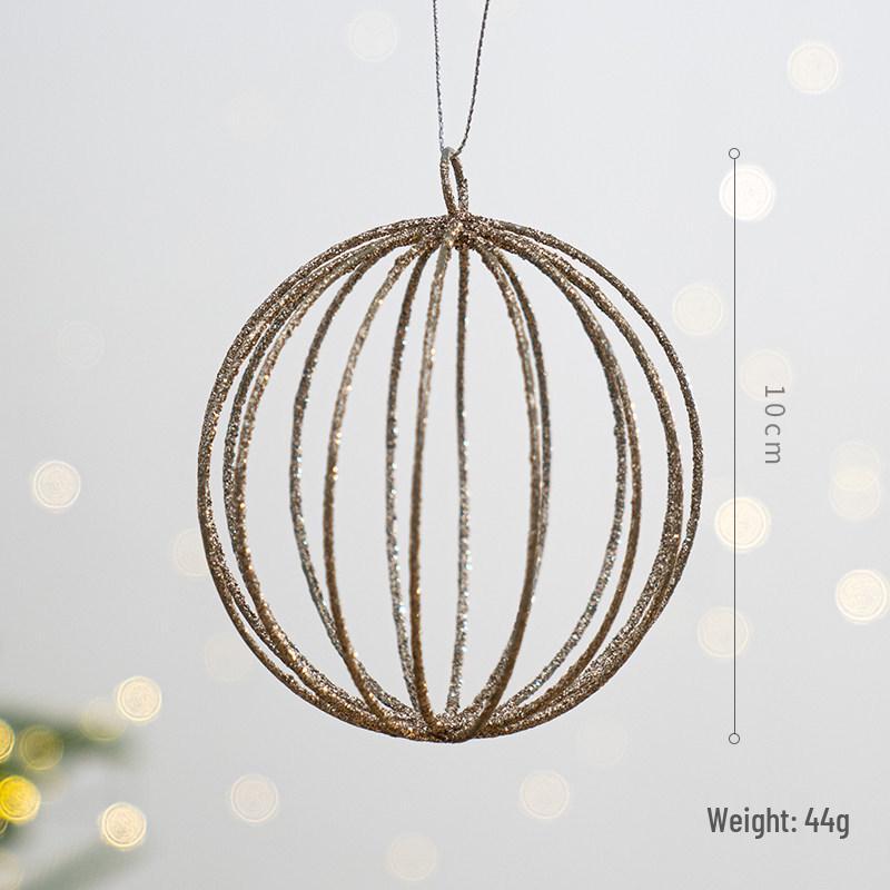 Champagne Gold Christmas Tree Ornaments: Spherical, Pine Cone, and Snowflake Shapes.