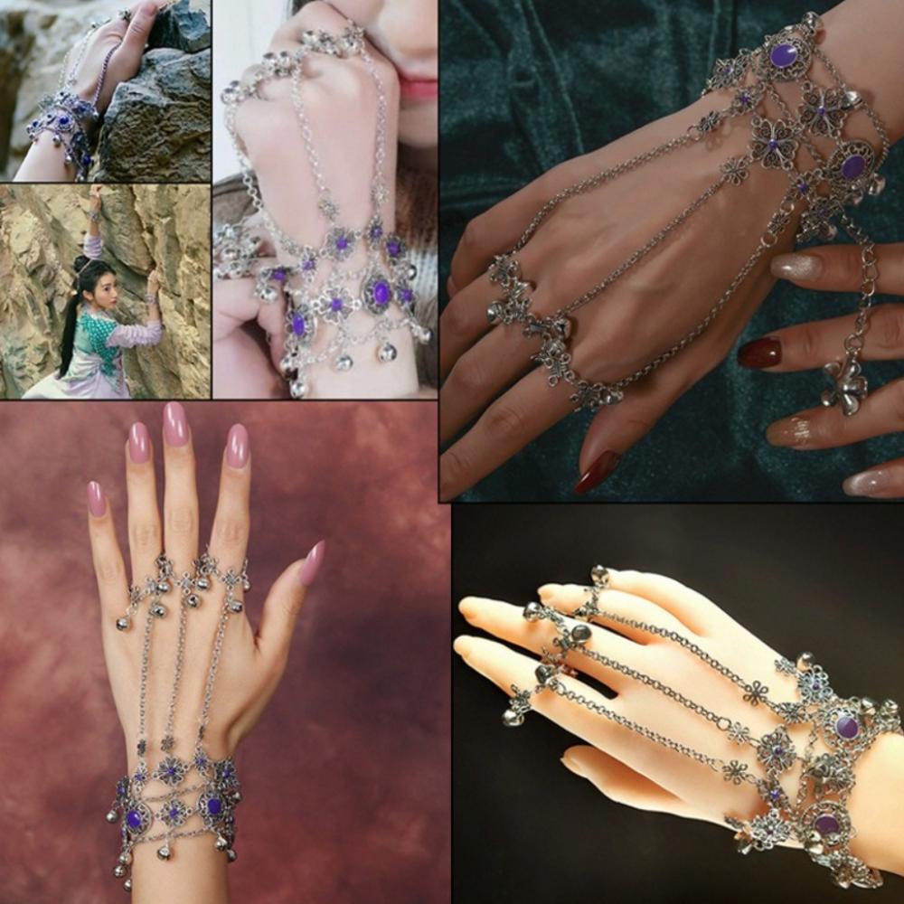 Flower Bell Bracelet Silver Color Hand Chain Adjustable Vintage Bracelet  Ladies