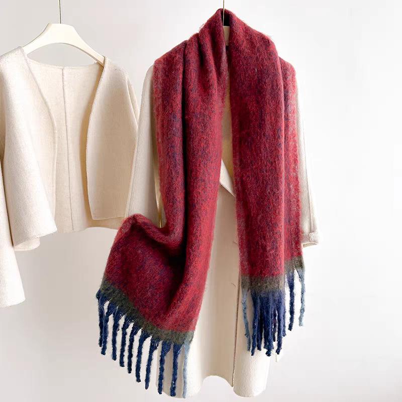 

Gradual change scarf women s winter thickened warm new shawl fringed versatile pull scarf student cold scarf 190cm*40cm260g синій