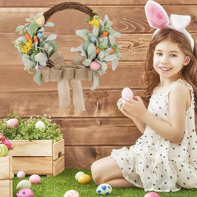 Easter Spring Garland 15.8Inch Spring Flower Wreath With Bow Knot Easter Front Door Decor Easter Plant Garland For Front Door