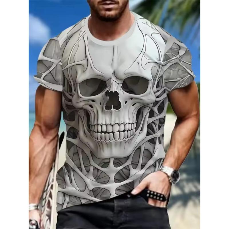 Men's 3D Horror Skull Print T Shirt Casual Comfortable Round Neck Short Sleeve Tee Pullover T-shirt Top Street Fashion Clothing