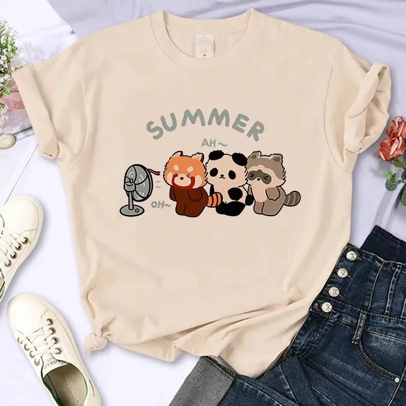 

Cartoon Casual Creative Tshirt Vintage Round Neck Clothes Funny Cute Panda Printed T Shirt for Women Summer Sleeve S