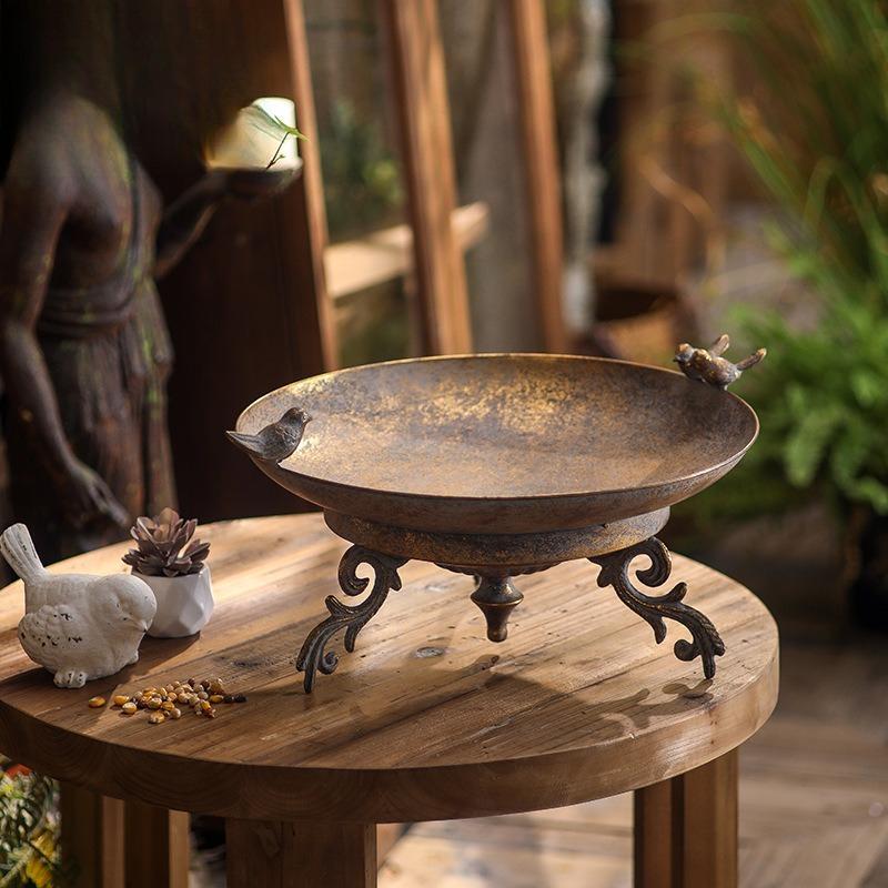 Antique Wrought Iron Fruit Bowl, Creative Entryway Decorative Tray - Multifunctional Storage Dish for Living Room Table,