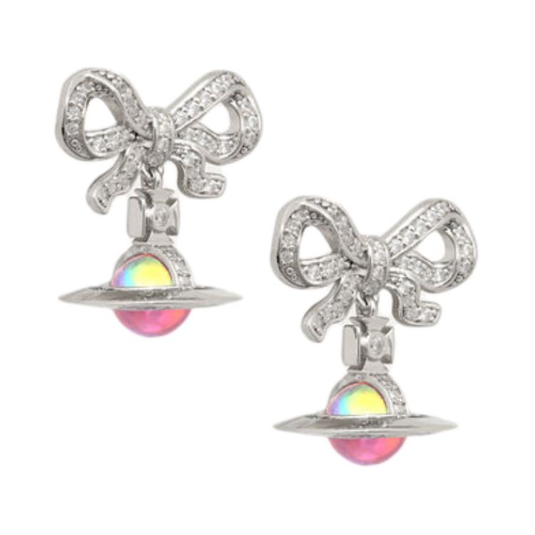 

Vivienne Westwood Octavie Saturn Bow Shaped 3D Sphere Pendant Good Luck Recycled Silver Earrings Women earrings Aurora 8053195339167 Basic Packaging-Dust Bag+Box