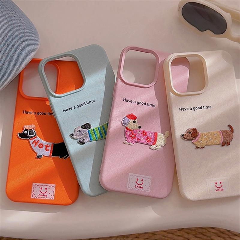 For iPhone 17 16 Pro Max Case Cute Cartoon Dachshund Litchi Pattern Phone Cover For iPhone 15 14 13 12 11 Pro XS Max XR 16 Plus