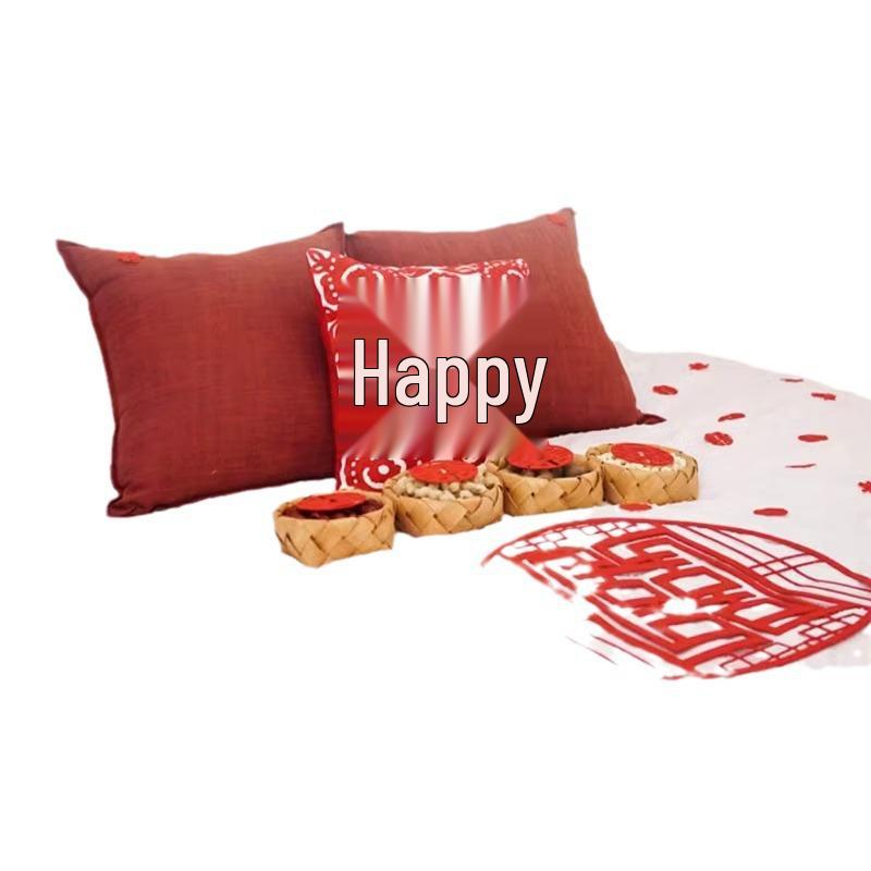 Double Happiness Wedding Bed Decor: Hand-Thrown Fruit Plate & Creative Scattering Decoration