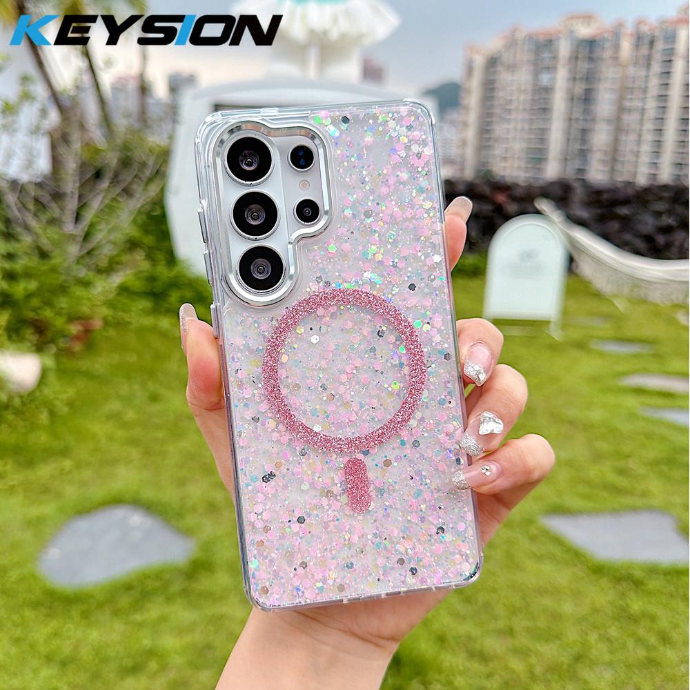 KEYSION Luxuxy Glitter Magnetic Phone Case for MagSafe for Samsung Galaxy S23 S24 S25 S26 Ultra 5G S26+ S25 Plus TPU+PC Shockproof Cover