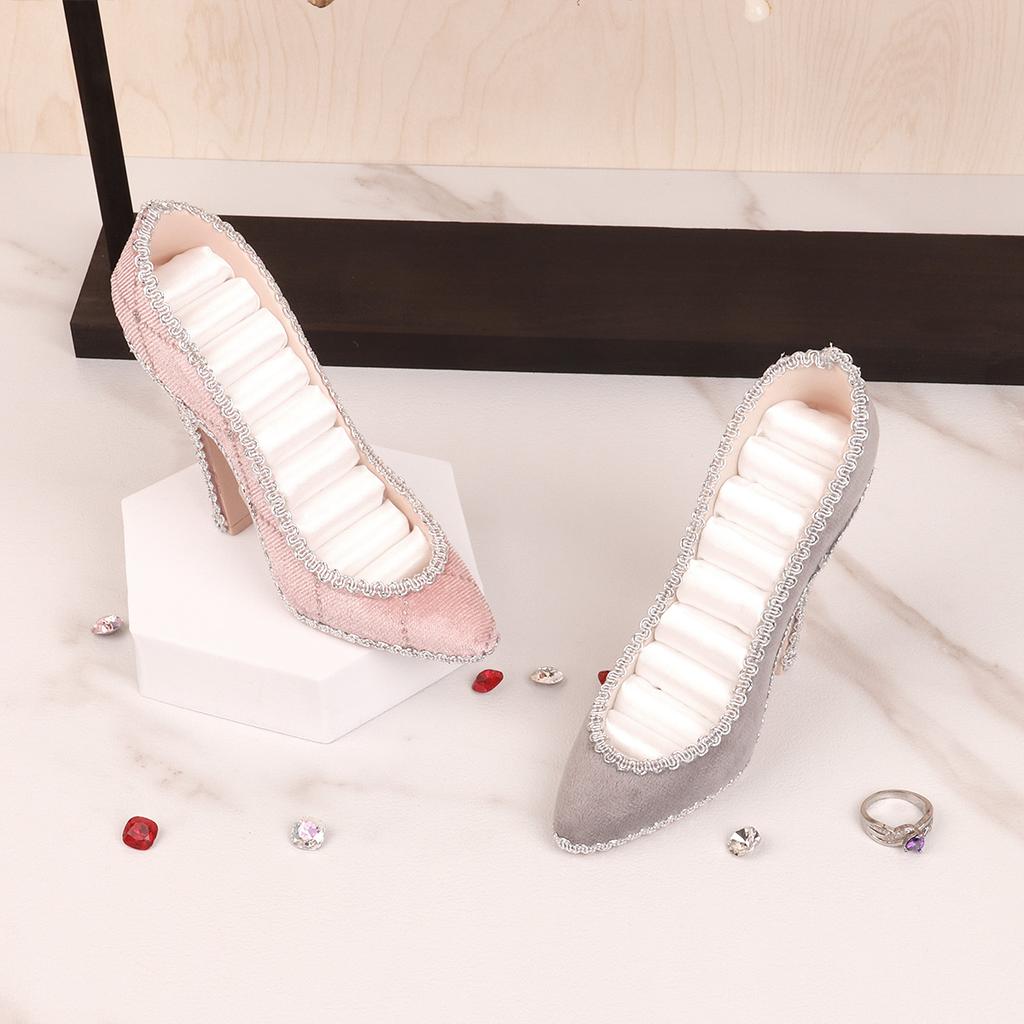 Elegant High Heel Jewelry Organizers Display Stand Fabric Texture for Earrings Rings and Accessories