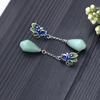 Airyuan Vintage Chinese-Style Peacock Enamel Earrings with Imitation Hetian Jade and Magnolia Flower Design