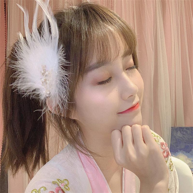 

Заколка для волос Fairy White Feather, заколка для волос сбоку, головной убор для женщин и девочек, сладкие перья, заколки, аксессуары для волос
