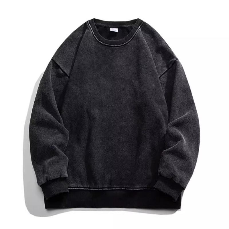 Women's Cotton Washed High Neck Retro Distressed Round Neck Hoodie (Pattern Individual)