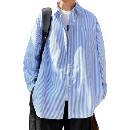 Klopa Nášivka s dlouhým rukávem Kapsa Jednořadá Pánská košile Podzimní Volný střih Pruhovaný potisk Košile Kabát