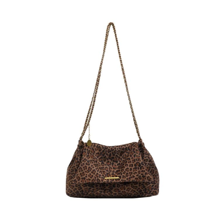Ladies Gold Zipper Leopard Print Crossbody Bag