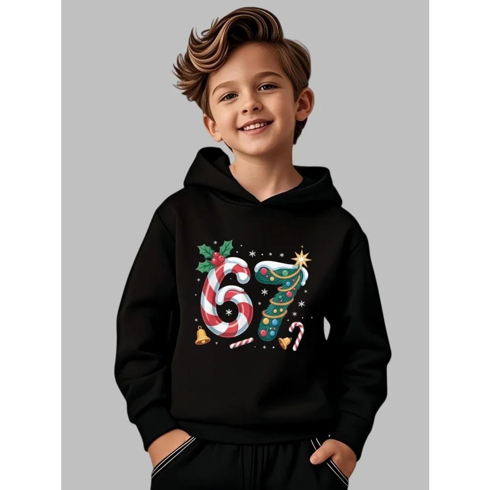 Funny Slang 67 Hoodie Unisex Girls' 3D Graphic Pullover Long Sleeve Comfortable Trendy Street Long Sleeve Children's Clothing