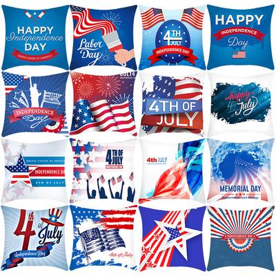 Independence Day Throw Pillow Cover Blue Theme Plush Print Sofa Bed Car Cushion Cover Without Core