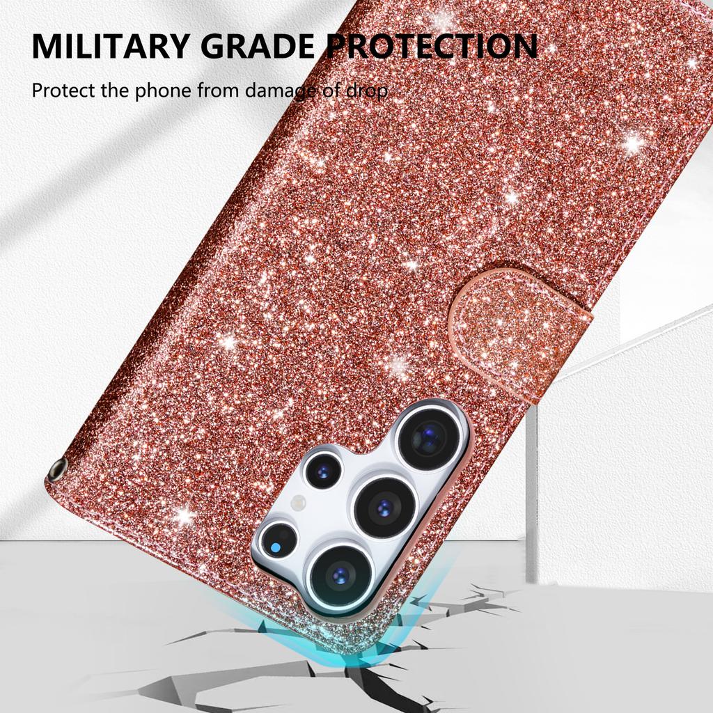 Zipper Cute Glittering Wallet Cards Solt Phone Case For Samsung S26 Ultra S25 Plus S24 S23 A36 A56 Flip Strong Magnetic Cover
