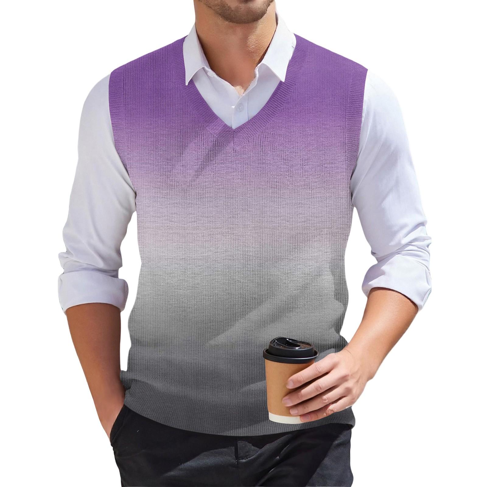 

Мужской модный принтованный V-образный вырез без рукавов трикотажный пуловер M фиолетовый