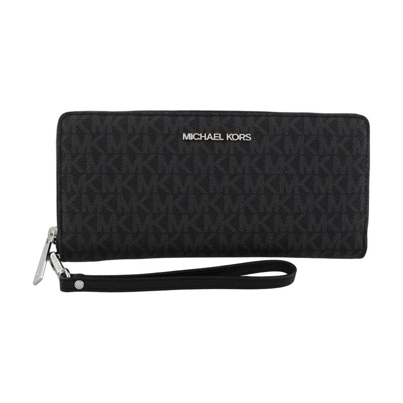 MICHAEL KORS Jet Set Zipper Allover Logo Print Leather Wallet Women s Black чёрный