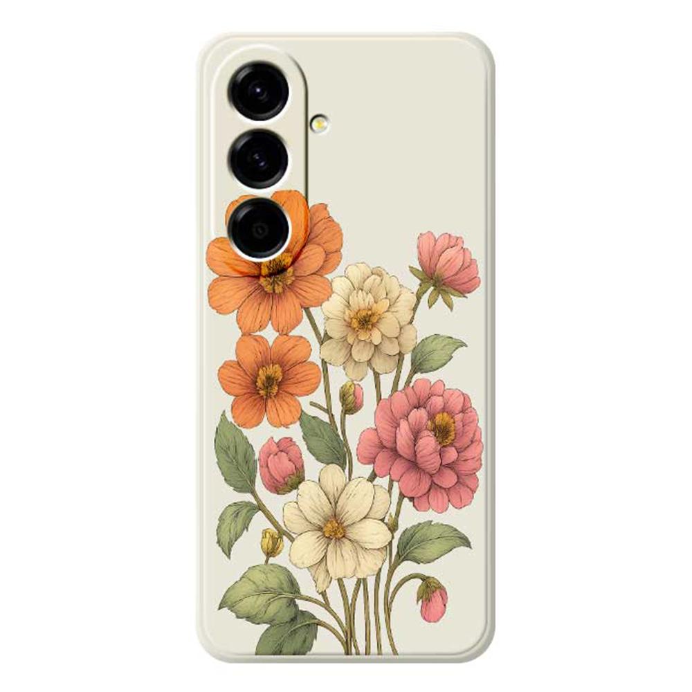 

For Samsung Galaxy A56 5G Case Beautiful Flowers Pattern Printing Straight Edge TPU Phone Back Cover Beige