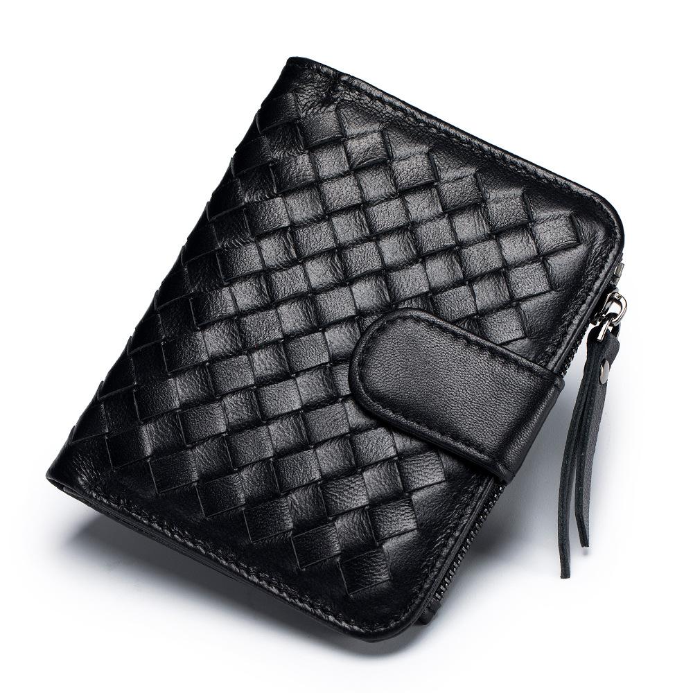 

Новый короткий женский кошелек для денег классический плетеный маленький кошелек многофункциональный ультратонкий кошелек для мелочи чёрный