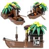 Assemble Small Particle Building Block Drifting Raft Pirate Gunboat Port Scene Tabletop Ornament