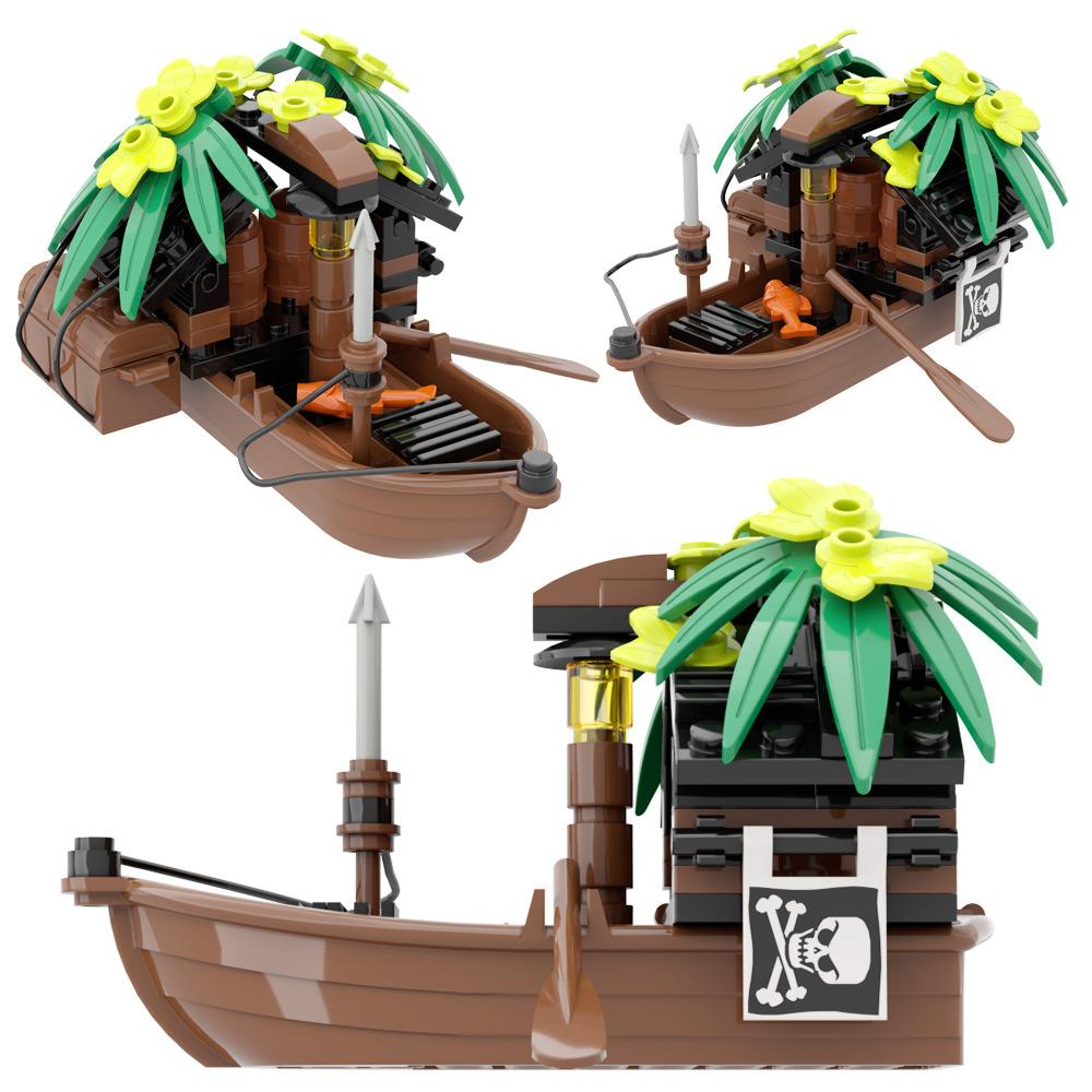 Assemble Small Particle Building Block Drifting Raft Pirate Gunboat Port Scene Tabletop Ornament