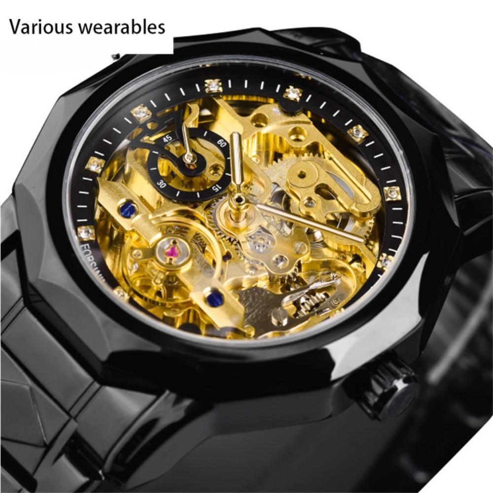 

Мужские модные и повседневные водонепроницаемые автоматические механические часы с полыми стразами в европейском и американском стиле