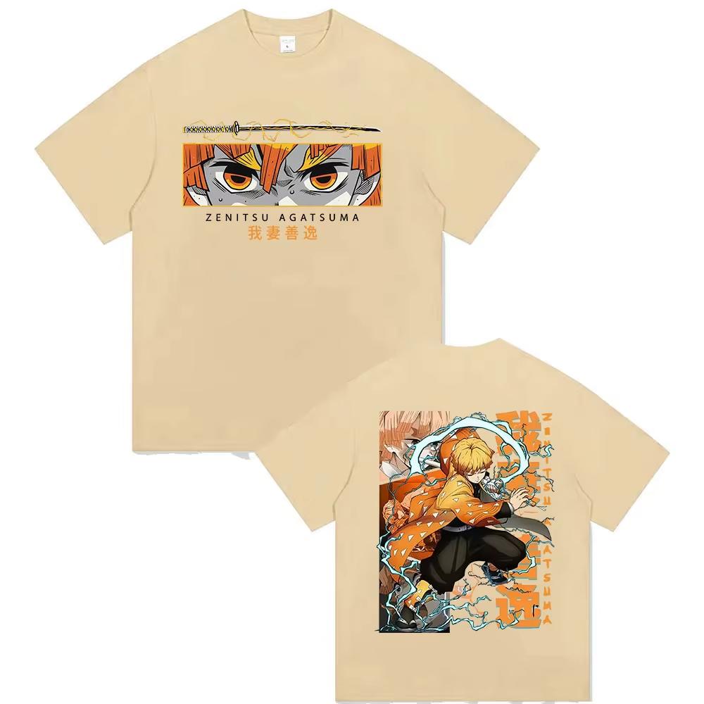 New Anime Demon Slayer Zenitsu Agatsuma Graphic T Shirts Men Women High Quality Vintage Oversized Cotton T-shirts Y2k Streetwear