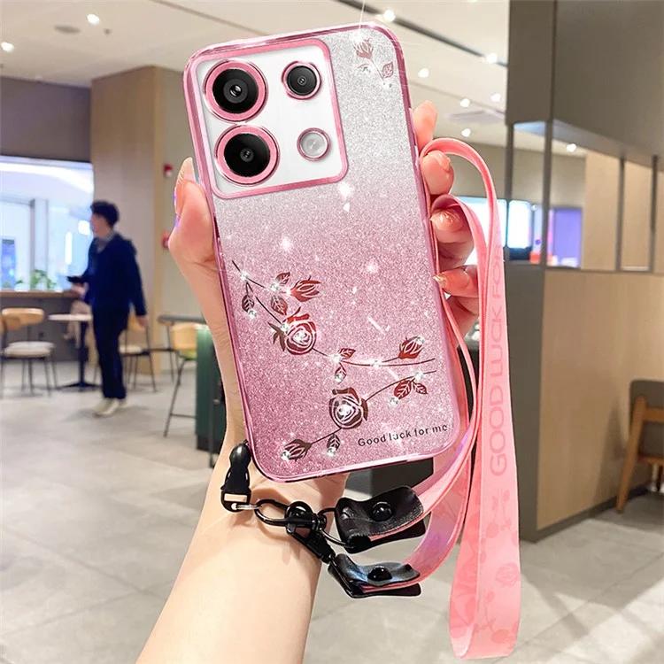 

KADEM For Infinix Zero 30 5G Case Gradient Flowers TPU Bling Phone Cover with Lanyard