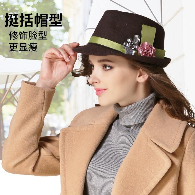 Jazz Hat Retro Woolen Solid Color Top Hat Men's and Women's Curled Edge Couple's Dad Hat Felt Hat