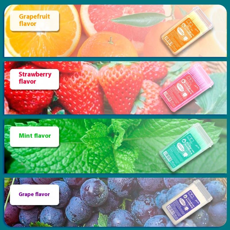 100Pcs/Box Fruit Flavor Toothpicks Double-Headed Disposable Interdental Brush Dental Tooth Flossing Head Oral Hygiene Clean