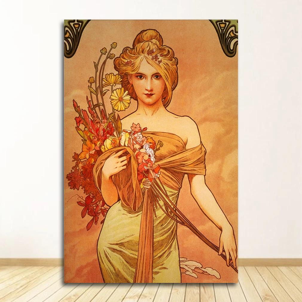 Vintage Alphonse Mucha Classic Artwork Nouveau Art Poster and Prints Canvas Painting Wall Art Pictures for Home Room Decor