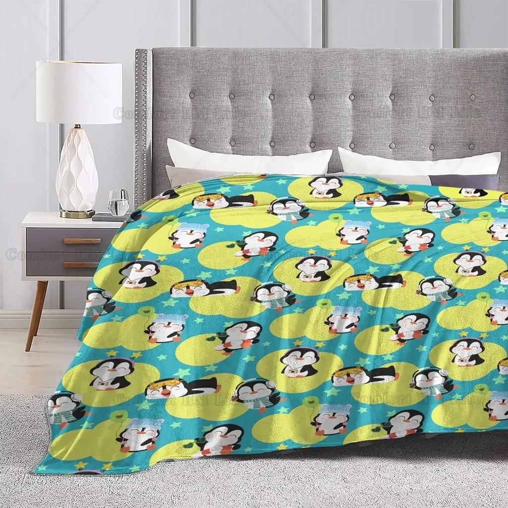 Cute Penguin Print Flannel Blanket for Kids Lightweight Plush Penguin Lovers Blanket Suitable for Bed Chair Sofa Gift 50"x40"