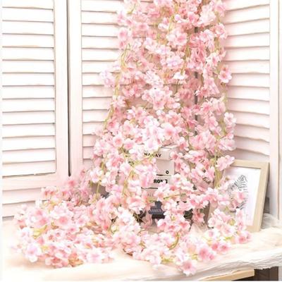 Artificial Cherry Flower Branches Faux Cherry Flower String Faux Plants Garland Decoration For Garden Bedroom Wedding Party Arch