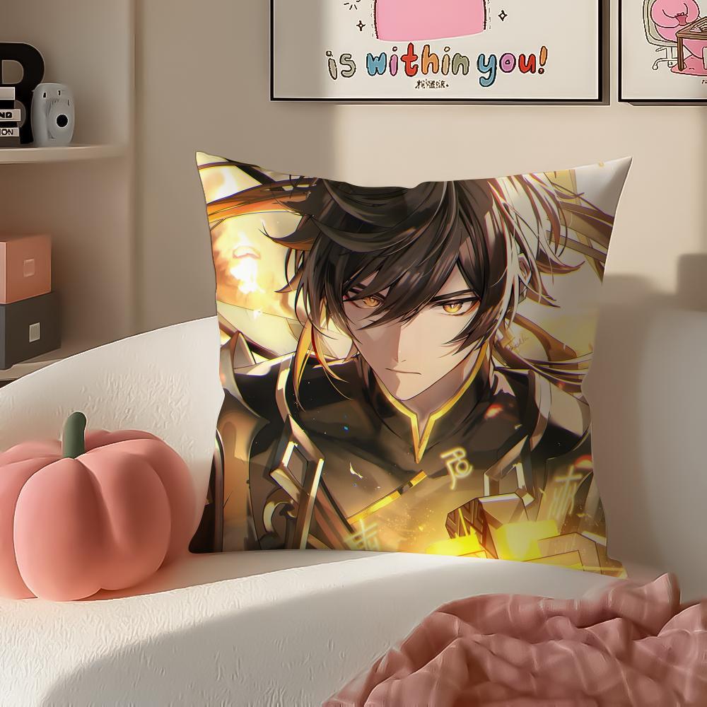 Genshin Zhongli Cushion Cover Pillowcase Short Plush Invisible zipper Room Sofa Cushion Cover