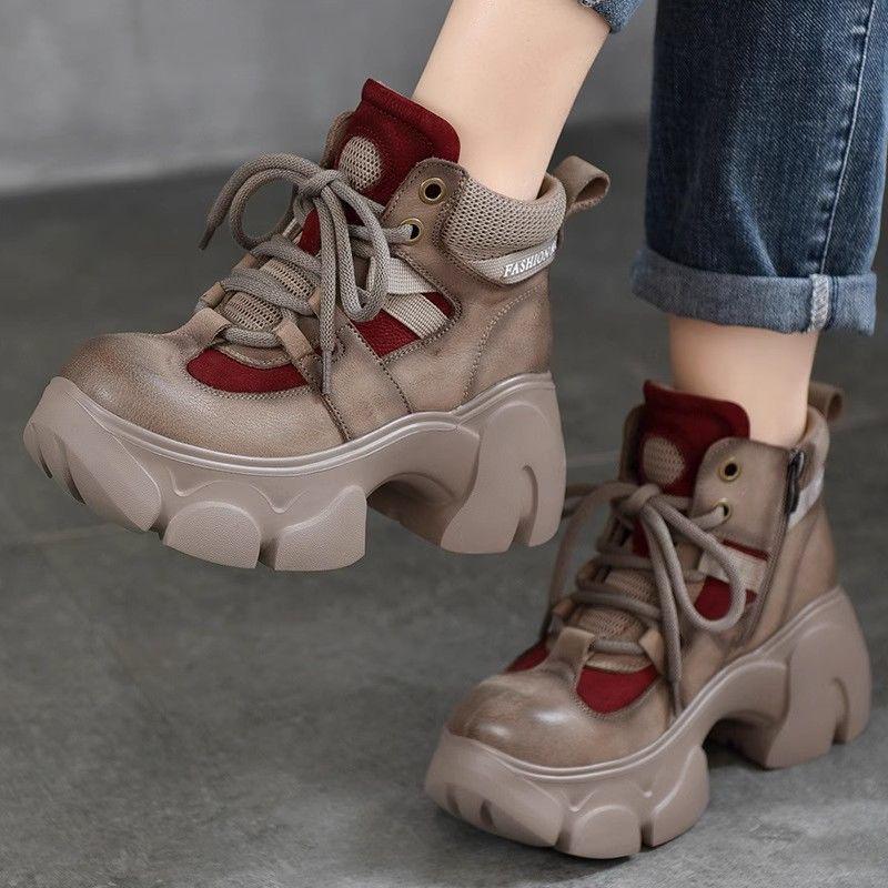 

Женские винтажные ботильоны на платформе 2025 года, увеличивающие рост, с низким верхом 38