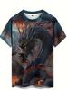 Men's 3D Digital Print Dragon Graphic T-Shirt Casual Short Sleeve Summer Round Neck Tshirts Regular Fit Oversized T Shirt Top