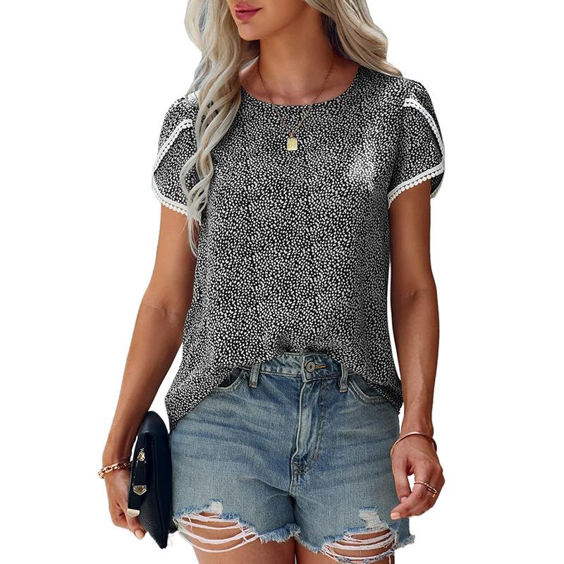 Dámské jarní a letní lemované krajkou, ležérní tričko s krátkým rukávem, spodní tričko