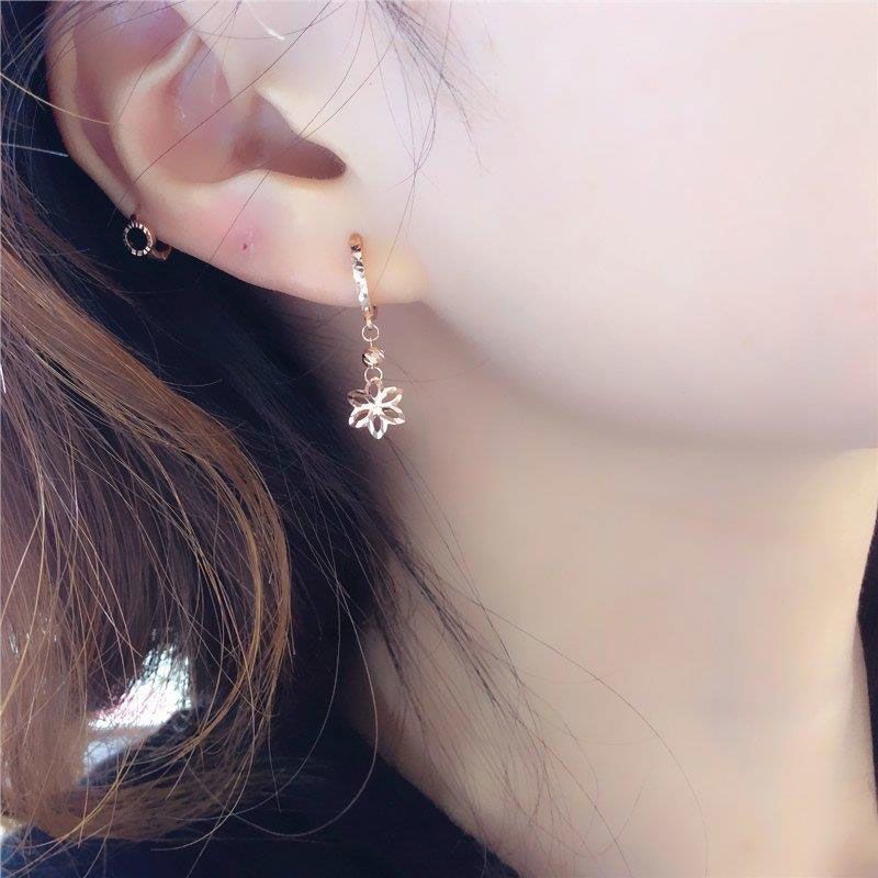 Purple Gold Flower Simple Cold Wind Unique Design Rose Gold Plated Earrings