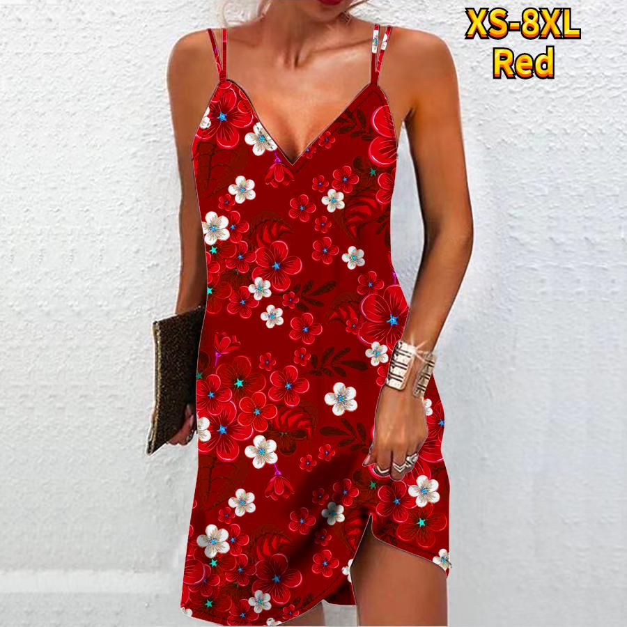 

Женское модное сексуальное платье без бретелек с 3D синим фрагментированным цветочным принтом, свободное платье-бретелька с v-образным вырезом 7XL красный