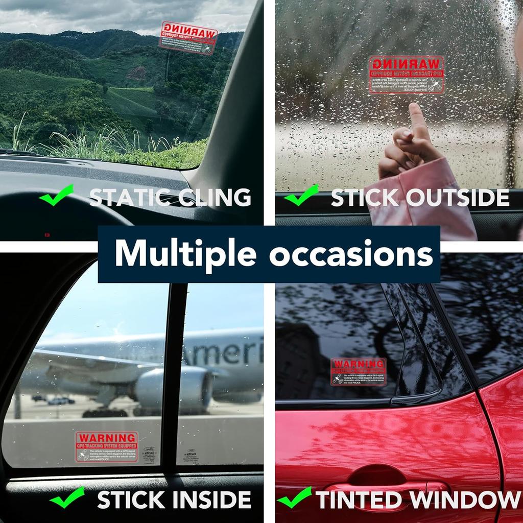 Warning GPS Tracking System Equipped Car Sticker 4x2 Inches Anti-Theft Protect Vehicle Windows Safety Warning Decals Waterproof Door Cling 8 Pack Red